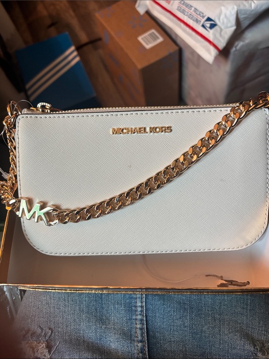 Michael Kors Handbags - Michael Kors White Saffiano Leather Chain Shoulder Crossbody